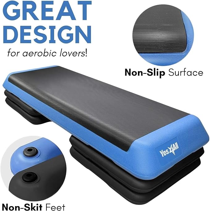 Yes4All Adjustable Workout Aerobic Exercise Step Platform Health Club Size with 4 Adjustable Risers Included and Extra Risers Options