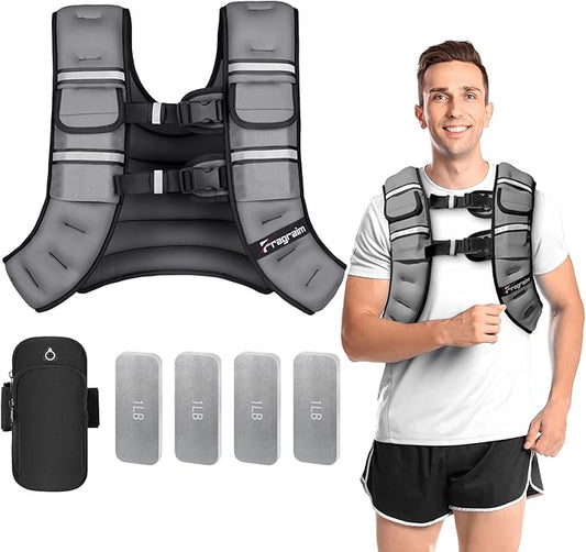 Fragraim Adjustable Weighted Vest for Women Men, 8-12lb/14-18lb/20-24lb/26-30lb Weight Vest with 4 Removable Iron Weights, Phone Holder and Back Pocket, Vest for Walking,Strength Training, Running
