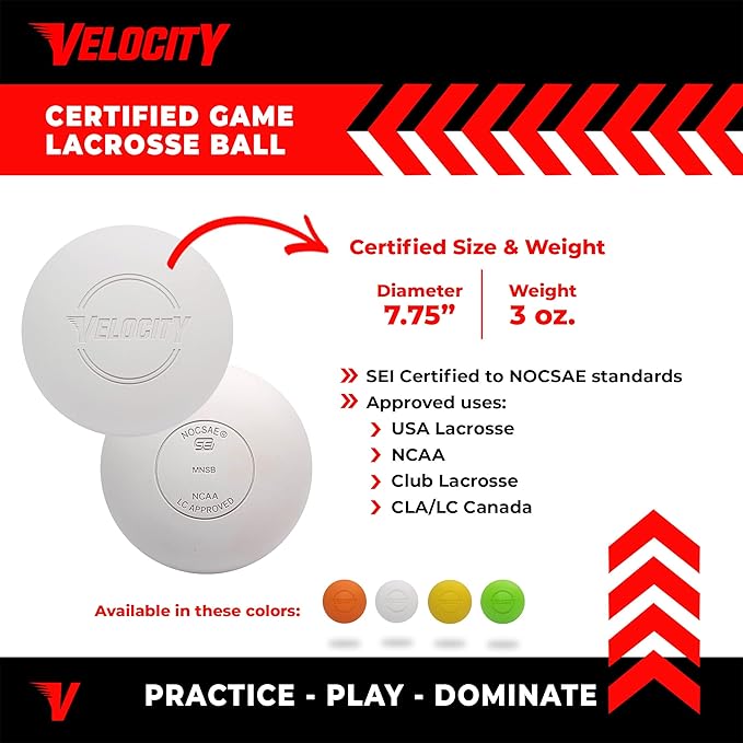 Velocity Lacrosse Balls - 1, 2, 3, 6, 12, 18, 24, 36, 60 and 120 Packs - for Practice, Official NFHS and College Approved Size