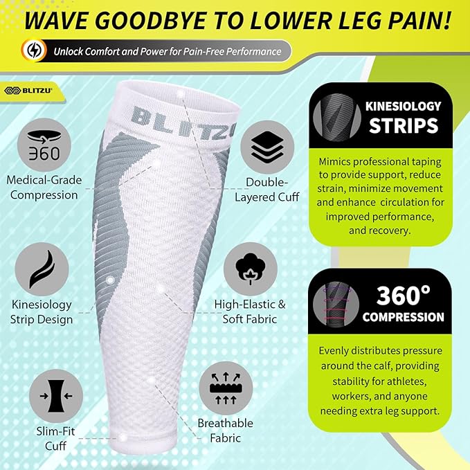 BLITZU Calf Compression Sleeve for Men & Women Footless Compression Socks Support Runners Leg Sleeve Shin Splints Pain Relief