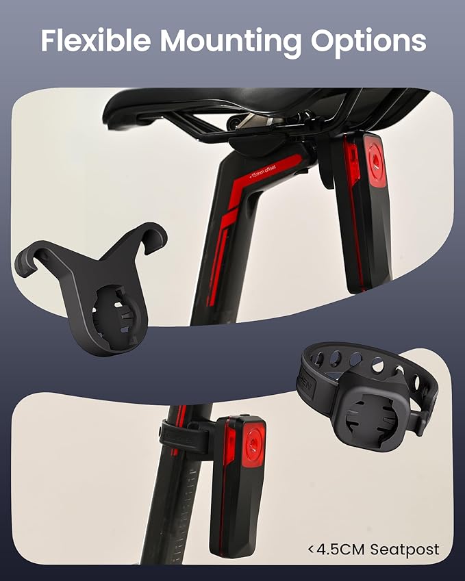 RAVEMEN NT201 Bike Radar Tail Light, 80-Lumen Bright Wide-Angle Bicycle Rear Light with Visual & Audible Alert, Auto Brake Flash, ANT+ Compatible, Power Level Check for Night Urban City Riding