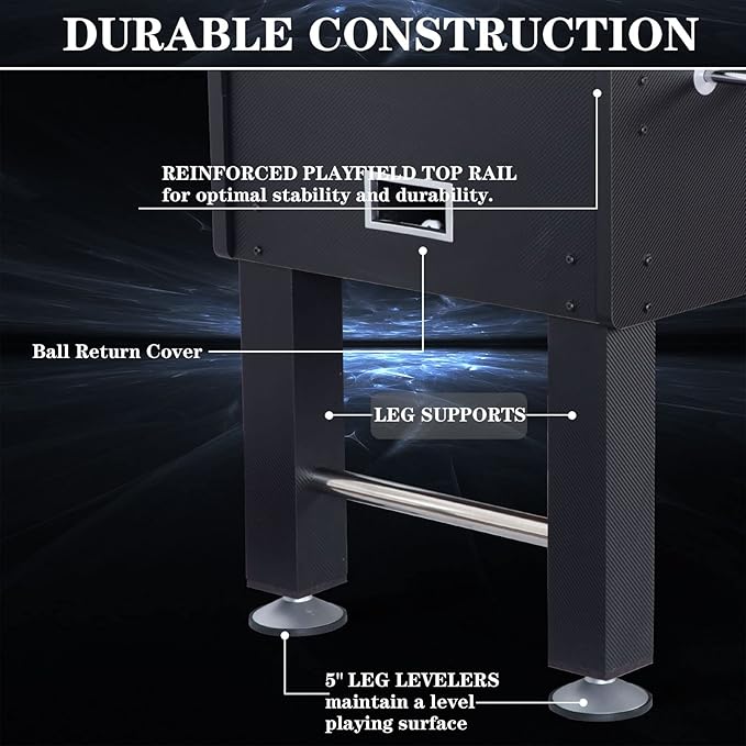 Large Size Foosball Table Adult Size, Full Size Soccer Game Table w/2 Balls, Leg Levelers & Heavy-Duty Legs, Durable Arcade Football Table for Game Room, Home, Office, Party