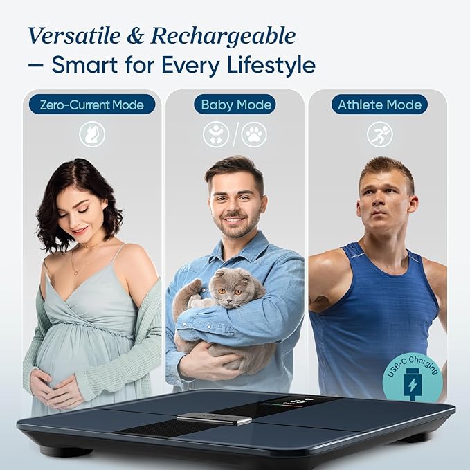 Etekcity Smart Scale for Body Weight Fat, Digital Bathroom Weighing Machine for Accurate BMI Muscle Mass Composition, Home Use Apple Health Compatible Fitness Equipment