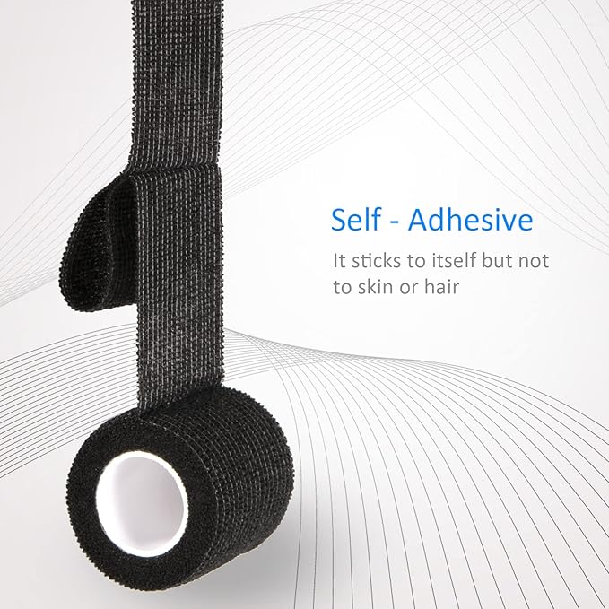 24 Pack Self Adherent Cohesive Wrap Bandages Non Woven Cohesive Bandage Elastic Self Adhesive Bandage Wrap Sports Athletic Tape First Aid Tape for Wrist Ankle Pet Vet Wrap Grip Cover 2 inch (Black)