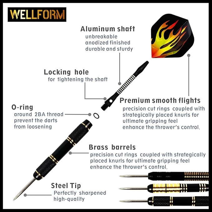 Darts Metal Tip Set, Steel Tip Darts Set 22g and 28g Professional Darts for Dartboard with Darts Guide and Darts Case, Aluminum Shafts, Brass Barrels, Extra Dart Flights, Dart Sharpener,etc.