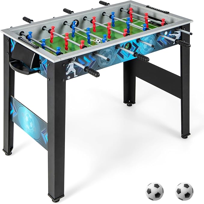 Goplus Foosball Table, Freestanding Soccer Table Game with 2 Footballs, Ergonomic Handle, 18 Realistic Players, Adults Youth Kids Foosball Games for Indoor, Game Room, Office, Party