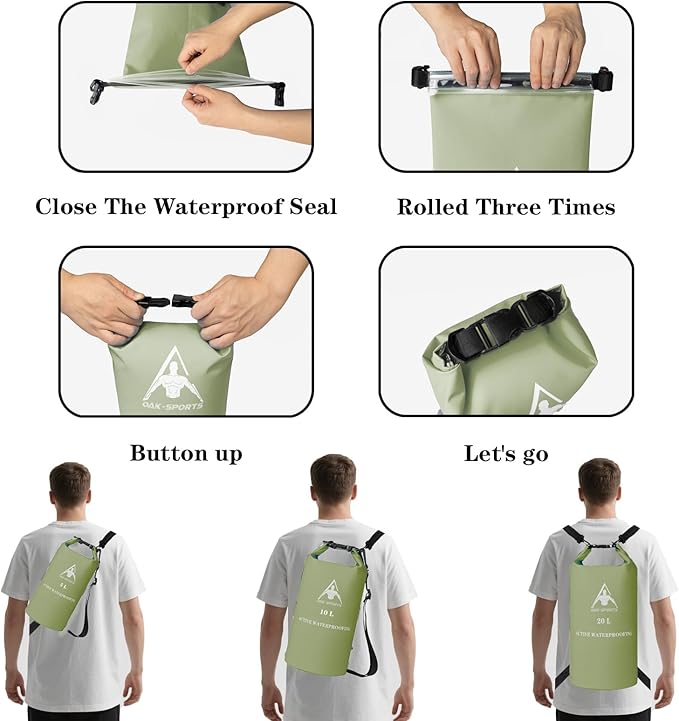 Oak-Sports Dry Bag Waterproof Backpack 5L/10L/20L, Roll Top Lightweight Beach Bag with Double Zipper Seal for Swimming, Kayaking, Hiking, Boating, Adjustable Shoulder Strap