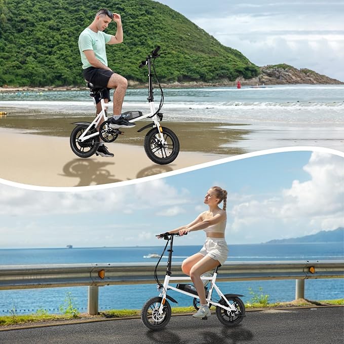 Winado Electric Bike for Adults, 14" Folding Electric Bicycle 450W Motor with Dual Disc Brakes, Max Range 25Miles(Pedal-Assist) & Speed 15.5MPH, Foldable Commuter City Ebike for Adults/Teens