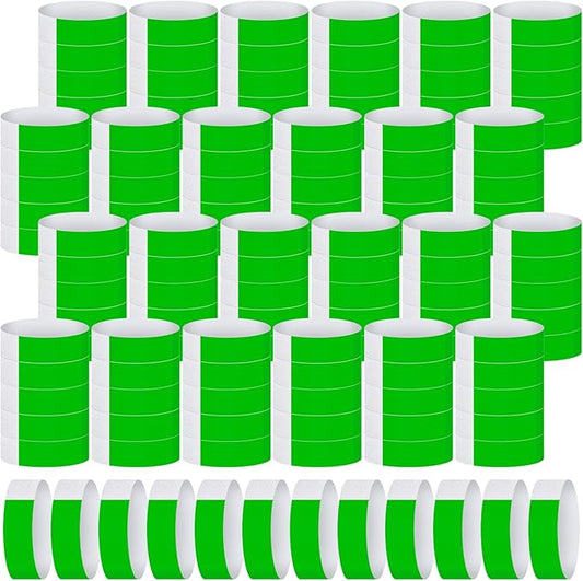 Tudomro 2400 Pack Neon Paper Wristbands Bulk - Waterproof, Lightweight, Adhesive - Concert, Events, Party for Hand Wrist Arm Identification(Green)