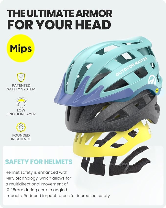 OutdoorMaster Gem II MIPS Bike Helmet with Light - Lightweight Cycling Helmet,Mountain Road Bicycle Helmet for Youth & Adult