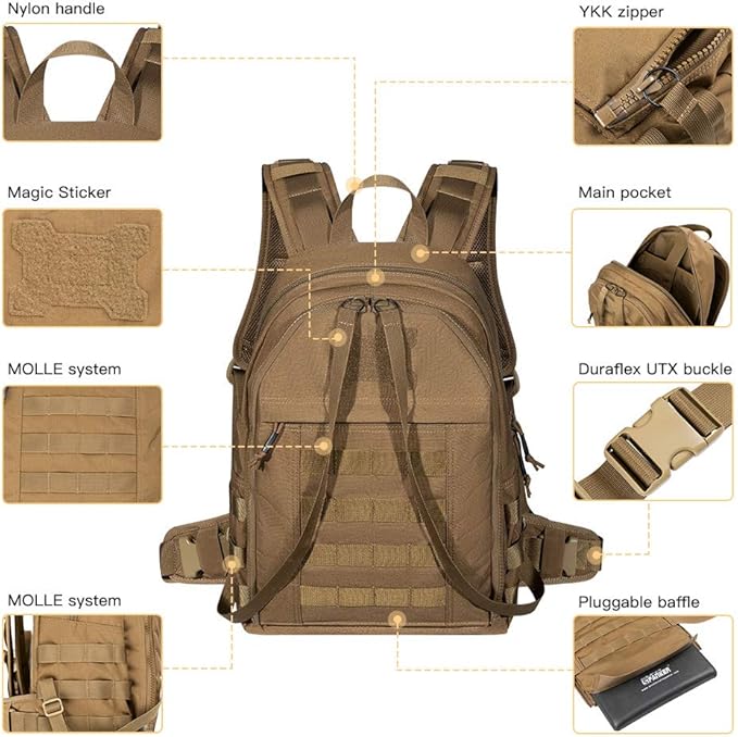 EXCELLENT ELITE SPANKER Military Tactical Backpack Detachable Backpack Quickly Turns into Outdoor Vest(Coyote Brown)
