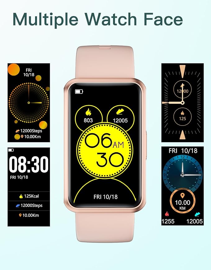 HUAKUA Fitness Tracker No Bluetooth No APP No Phone Needed, Fitness Watch for Men Women Parents IP68 Waterproof with Full Touch Screen Steps Calories Counter Sleep Tracker Alarm Clocks (Pink)