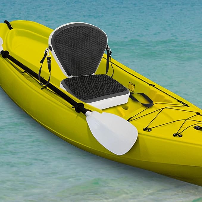 Inflatable Kayak Seat with Back Support, Portable Thicken Cushion, Padded Kayak Seats, Adjustable Strap, Paddle Board Seat Replacement for Kayaking Canoeing Drifting Rafting Fishing