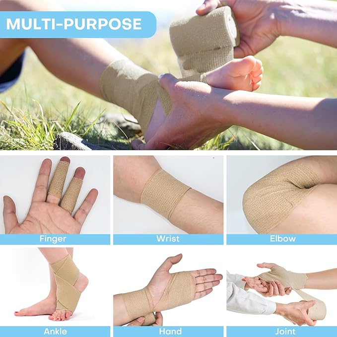 48 Pack 2” x 5 Yards Self Adhesive Bandage Wrap, Elastic Breathable Cohesive Bandage Wrap Athletic Stretch Tape for Wrist Ankle Sports (Brown)