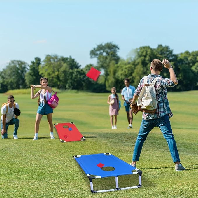 Portable PVC Framed Cornhole Game Set with 2 Collapsible Cornhole Boards, 8 Bean Bags and Carrying Case, Waterproof Mini Cornhole Set, Outdoor Indoor Yard Toss Games Rainbow Design (3 x 2-feet)
