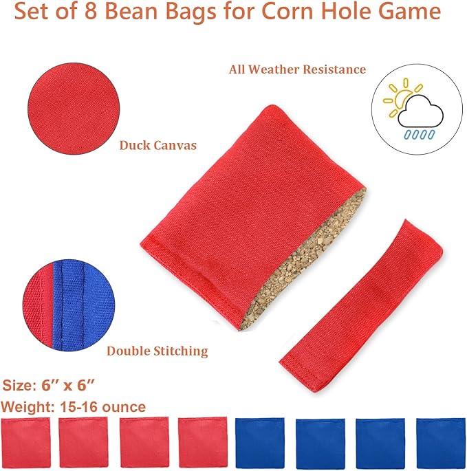 UKASE Solid Wood Regulation Size Cornhole Set Portable Bean Bags Toss Game with Durable Wood Grain Printed Surface and Underneath for Indoor and Outdoor