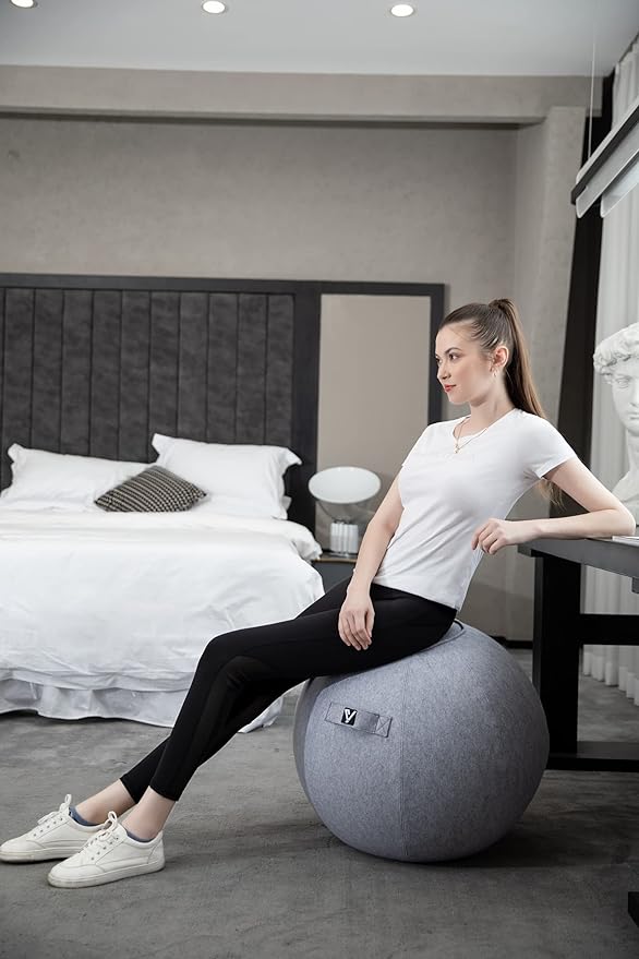 Sitting Ball Chair, Yoga Ball Chair Exercise Ball Chair for Home Office Desk, Stability Ball for Fitness & Pilates, Ergonomic Balance Ball Seat with Cover and Pump