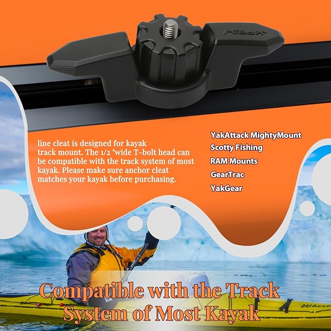 Kayak Anchor Cleat for Kayak Track Mount, Standard Kayak Cleat Track Mount, Rope Cleat for Kayak Rail Mount Accessories, Kayak Line Cleat