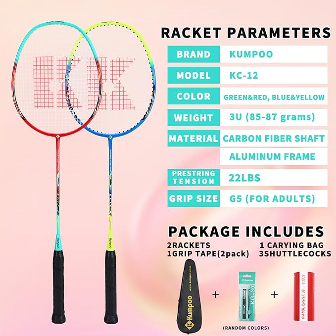 Badminton Racket Carbon Fiber, Badminton Racquet Set with Cover, Badminton Professional Racket Durable for Beginners Outdoor Games Gym