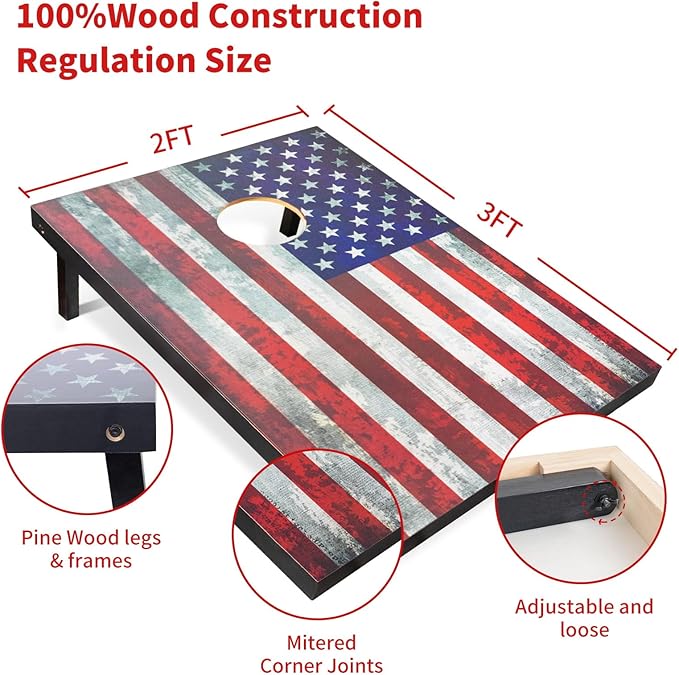 Cornhole Board Set with Carrying Bags & 8 Bean Bags Corn Hole Boards Bean Toss Game for Adults Family Outdoor Lawn Outside Backyard Games