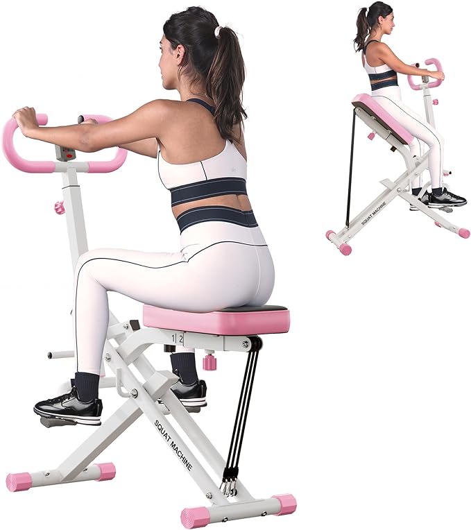 SogesHome Squat Machine Rowing Machines for Home Foldable, Fitness Rowing Machine Row and Ride Squat Machine with Adjustable 2 Resistance Bands for Workout Exercise, 330 lbs Weight Capacity