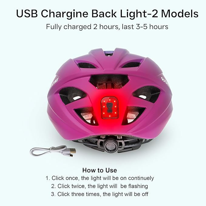 Bike Helmet Adult Urban:Bicycle Helmet for Men Women with USB Charge Detachable Taillight Helmets for Commuter Cycling Scooters