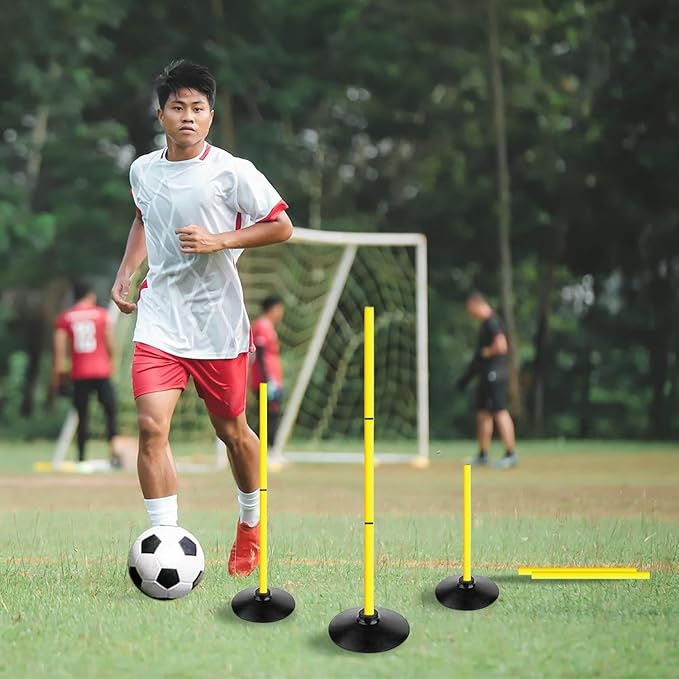 TNZMART 3.9FT Detachable Speed Agility Poles Agility Training Poles Set Adjustiable Height Soccer Poles with Rubber Base