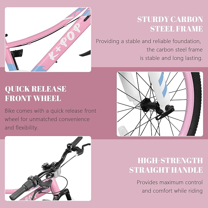 20 24 Inch Kids Bike, 7-Speed Girls Boy Mountain Bike, Front Suspension Fork Kids' Bicycles Girls Boys Bikes Ages 8-12, Front and Rear V Brakes