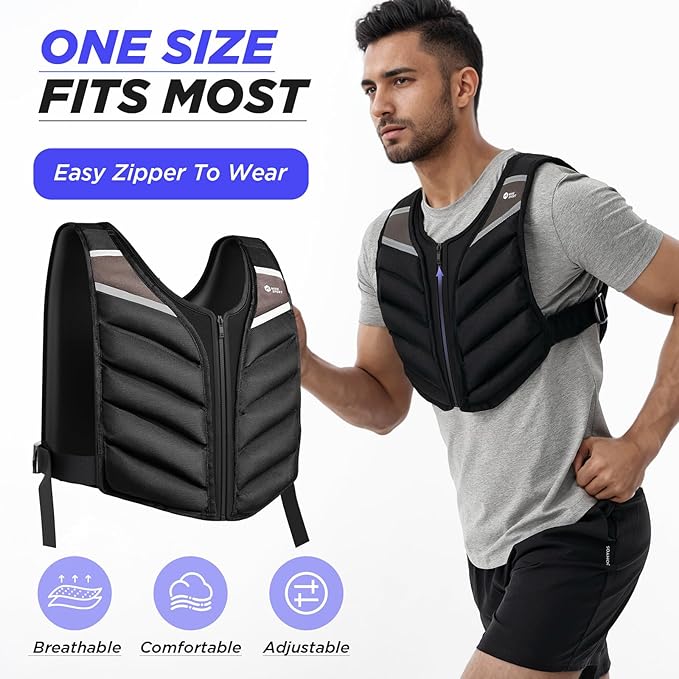 Weighted Vest,10lb/15lb/20lb Weight Vest with Reflective Stripe,Body Weight Vests for Men,Women Gym Home,Workout,Strength Training,Fitness,Running,Training