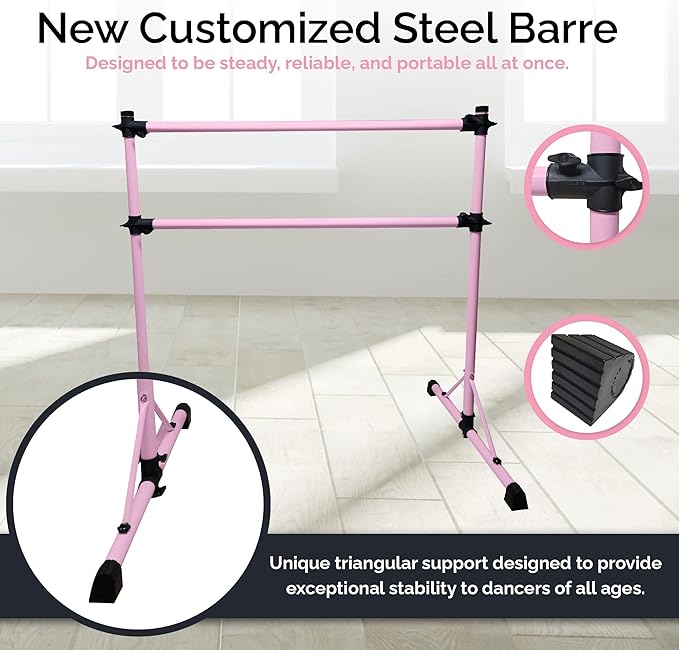 New & Improved 4 Ft Steel Double Ballet Barre with Carry Bag and Beginner Guide,Adjustable&Portable Ballet Barre for Home and Gym,Quality Ballet bar Anti-Wobble,Stretching Dance bar
