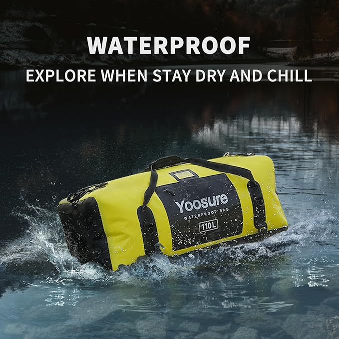 Airtight Zipper Waterproof Duffel Bag 110L- 700D PVC Dry Bag Extra Large Dry Bags with Straps&Handles for Camping Boating Kayaking Rafting Canoeing Gym Beach Car Roof Storage (Yellow)