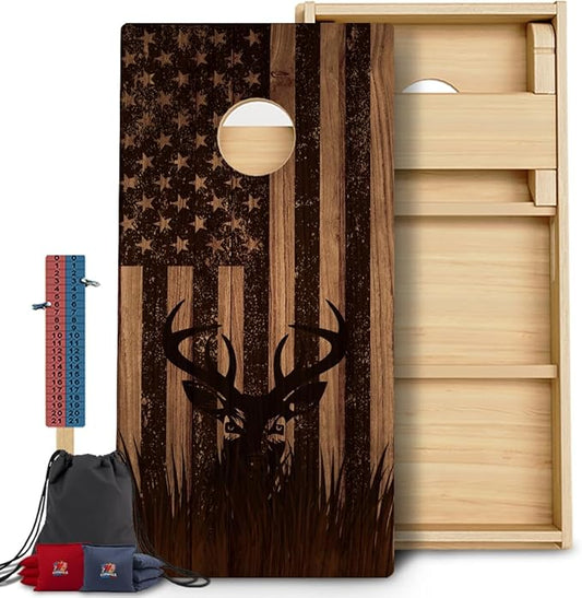 CornholeGamesUSA Pro Cornhole Boards Set | Made in USA | 3/4 Baltic Birch | No Bounce | Triple Thick Legs | Two Brace & Handles, Tournament 2x4 Regulation Set with Score Tower & Cornhole Bags