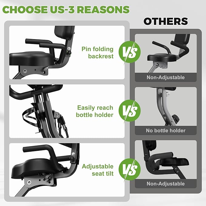 Caromix Folding Exercise Bike, 5 in 1 Stationary Magnetic Cycling Bicycle Upright Indoor Cycling Bike for Home Workout 330LB Capacity