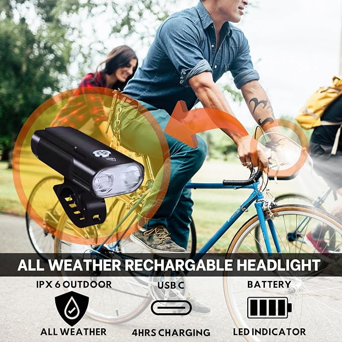 Ultra Bright Bike Lights for Night Riding Rechargeable Led for Bycicles Weather Resistant Multiple Modes. Tubular mounting MTB Road Cyclocross Ebike Mini Bike Scooter
