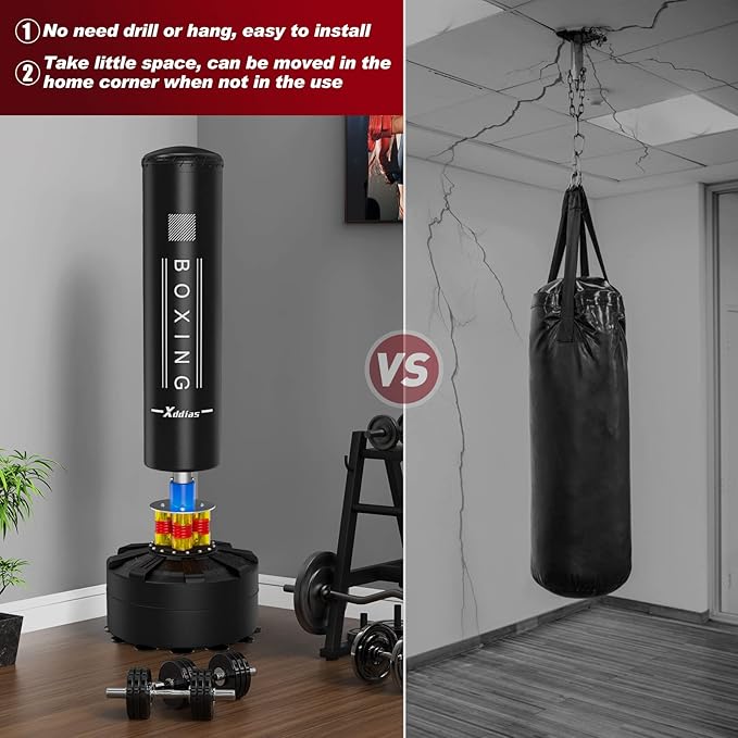XDDIAS Punching Bag with Stand, 70'' Freestanding Punching Bag for Adult, Heavy Boxing Bag with Suction Cup Base Kickboxing Bag for MMA Muay Thai Fitness