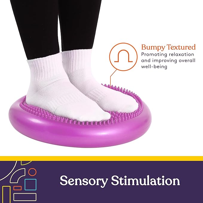 Special Supplies Stability Cushion Balance Pad for Core Strength Trainer and Flexibility, Tactile Sensory Disc for Standing or Sitting, Soft Molded Spike Surface, Includes Air Pump (Purple)