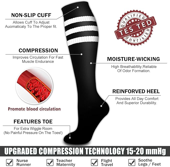6 Pack Copper Compression Socks for Women and Men Circulation-Best Support for Medical, Running,Nursing,Athletic