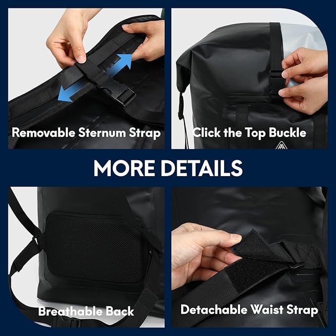 Haimont 100% Waterproof Roll-Top Backpack Heavy Duty Large Capacity IPX7 Dry Bag for Kayaking Rafting SUP Camping, 60/100L