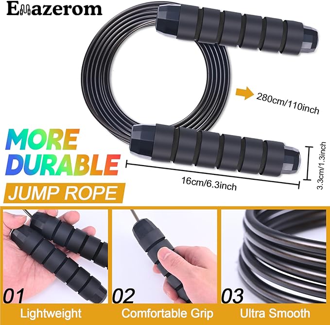 Jump Rope for Women Men Kids, Adjustable Skipping Rope with Ball Bearings, Professional Jumping Rope with Foam Handles, Tangle-Free Rapid Speed Jump Ropes for Fitness Workout Boxing Exercise