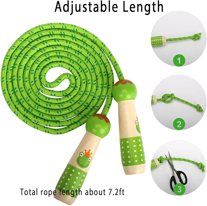 EGOSKY Jump Rope Kids, 7.2ft Children Adjustable Cotton Skipping Rope with Wooden Handle for Boys Girls Fitness Outdoor Activity