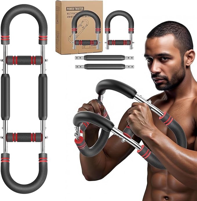 Twister Arm Trainer, Adjustable Chest Workout Equipment Upper Body Strength Training, Portable Power Twister Bar with Detachable Design, Arm Trainer, Home Gym & Travel Fitness Tool