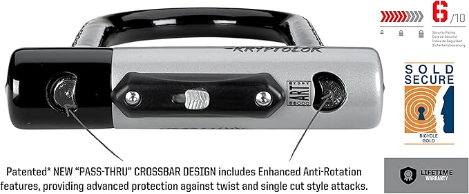 Kryptonite Kryptolok Standard Bike U-Lock with Cable, Heavy Duty Anti-Theft Bicycle U Lock, 12.7mm Shackle and 10mm x 4ft Length Security Cable with Mounting Bracket and Keys