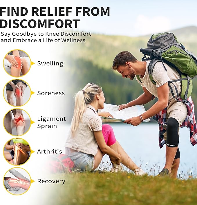 CAMBIVO Elite Motion Series Knee Brace for Women and Men (2 Pack), Ultra-Thin Lightweight Knee Compression Sleeve with Reflective Design for Pain Relief, Running, Workouts, Daily Use (Black, X-Large)