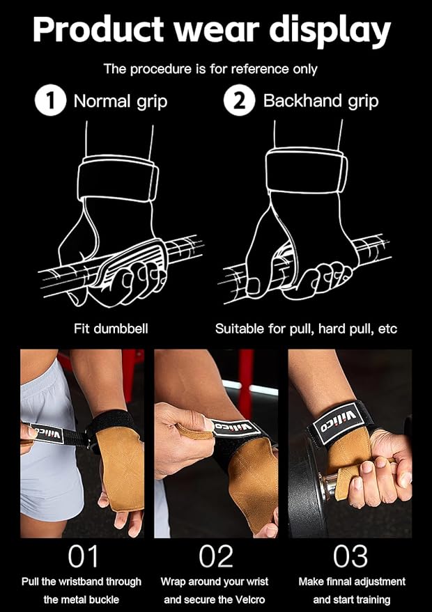 Leather Weight Lifting Gloves Wrist Straps for Weightlifting, Adjustable Weight Lifting Straps Cobra Grips, Gym Strap Gym Gloves for Men Women