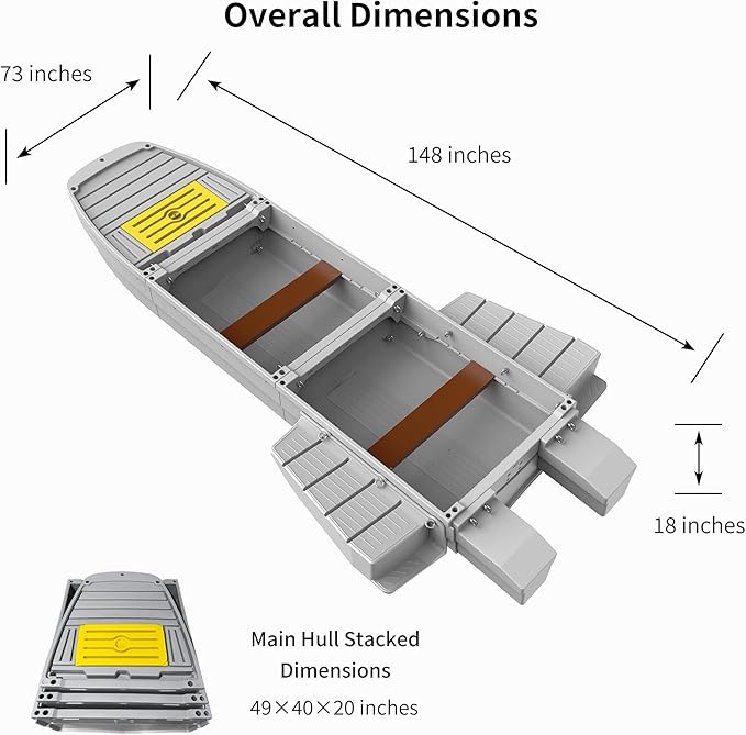Fishing Boat, Folding Pontoon Boat, Fits in Car Trunk – Portable Modular Kayak, Seats 2-6, Motor-Ready, Sturdier Than Inflatable Boats – Ideal for Lure Fishing, Paddling Trip, Hunting, Rescue