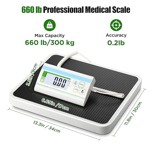 Medical Scale for Body Weight, 660 lb Weight Scale with Easy to Read Digital Display, 0.2 lb High Accuracy Body Weight Scale, 13.4" x 11.8" Platform, Doctor Office, Home, Bariatric Use