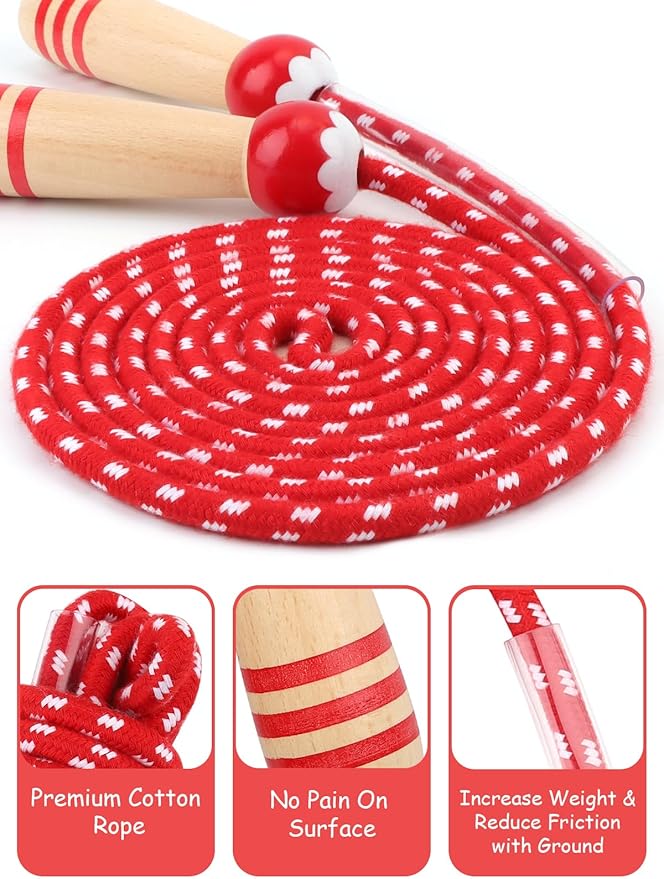 Jump Rope for Kids, Lorvain Adjustable Skipping Rope, Kids Jump Ropes with Wooden Handle for Girls Boys, Weighted Jumping Ropes for Fitness Workout Exercise Outdoor Fun Activity