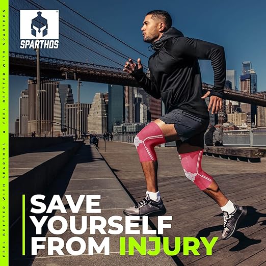 Sparthos Knee Compression Sleeves (Pair) – Support for Sports, Running, Joint Pain Relief – Knee Brace for Men and Women – Walking Cycling Football Tennis Basketball Hiking Workout Jogging (Pink-L)