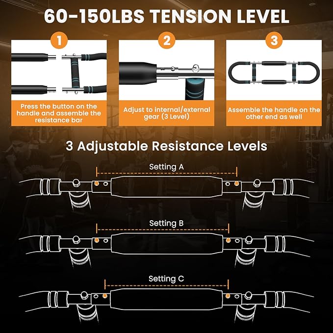 Twister Arm Trainer, 40-100lb Adjustable Chest Workout Equipment, Portable Chest Trainer for Men, Detachable Resistance Power Twister Bar for Home/Travel