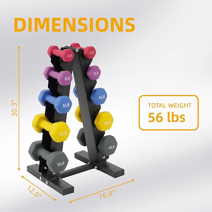 Neoprene Coated Dumbbell Set with Rack, Free Hand Weight Set For Home Gym Workout, Anti-Slip, Anti-roll, 20LBS, 32LBS, 50LBS and 56LBS Sets, Multiple Weight Options